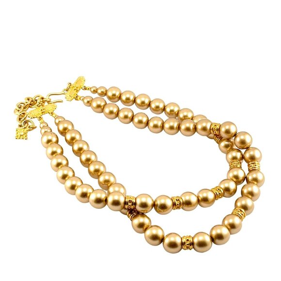 Vintage Carolee Double Strand Golden Chunky Necklace - Picture 5 of 7